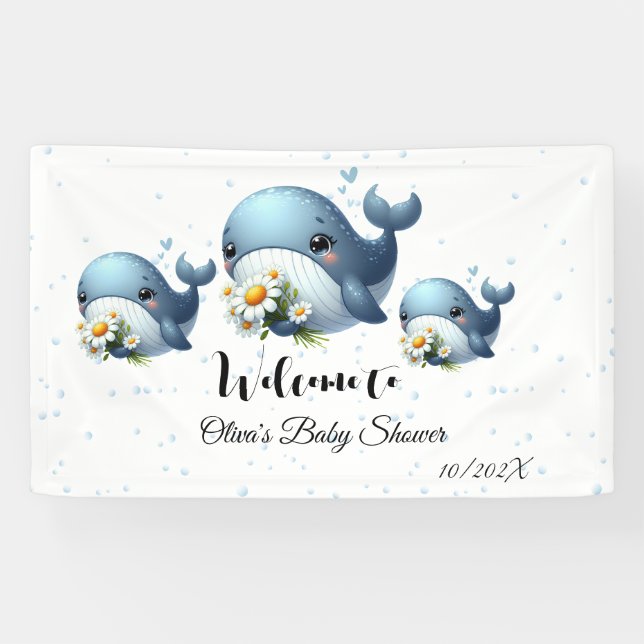 Cute Baby Whale Baby Shower Banner (Horizontal)