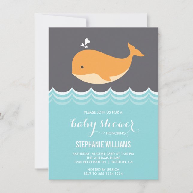 Cute Baby Whale Baby Shower Invitations (Front)