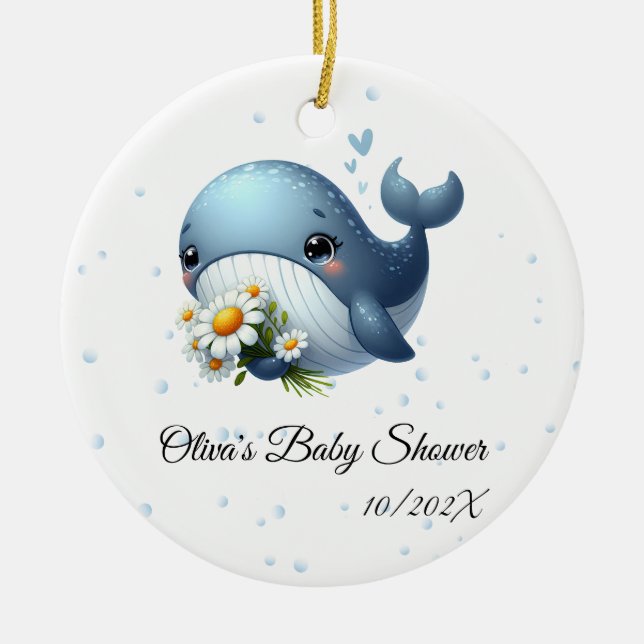 Cute Baby Whale Baby Shower Ornament (Front)