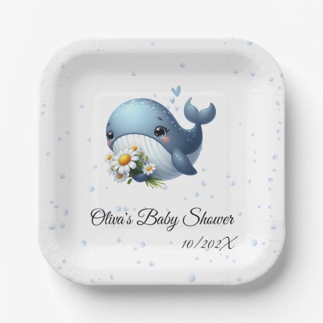 Cute Baby Whale Baby Shower Paper Plate (Front)
