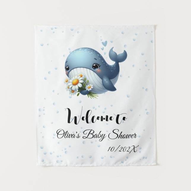 Cute Baby Whale Baby Shower Tapestry (Front)
