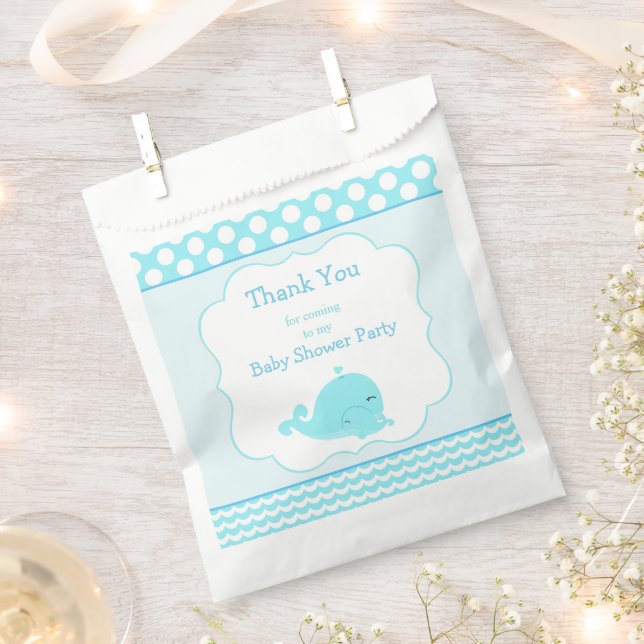 Cute Baby Whale Blue Boy Baby Shower Party Favour Bag (Clipped)