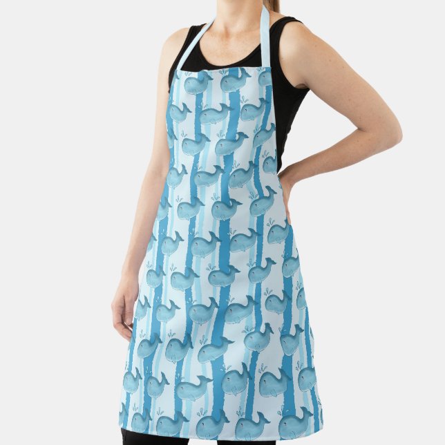 Cute Baby Whale Blue Stripes Apron (Insitu)