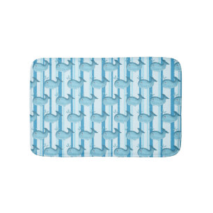 Cute Baby Whale Blue Stripes Bath Mat
