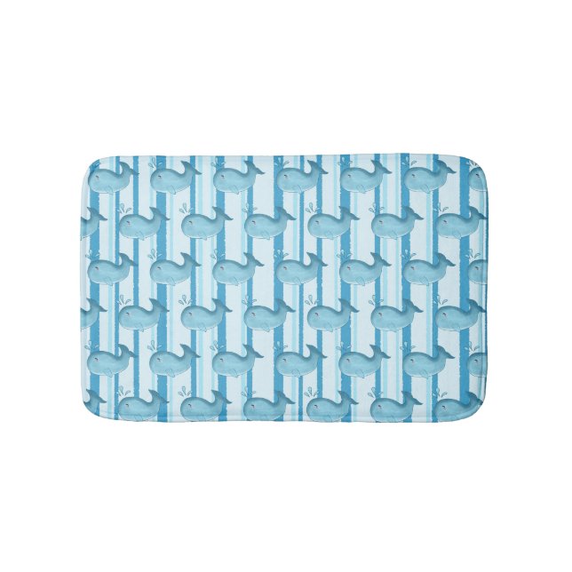 Cute Baby Whale Blue Stripes Bath Mat (Front)