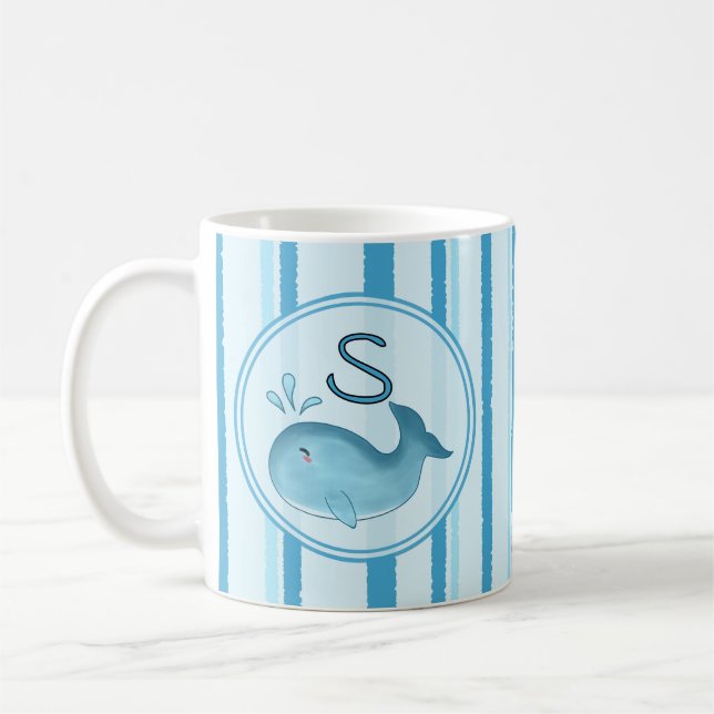 Cute Baby Whale Blue Stripes Mug (Left)