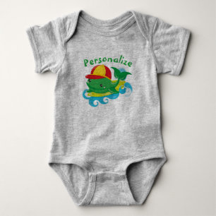 Cute Baby Whale on Surfboard Personalize Bodysuit