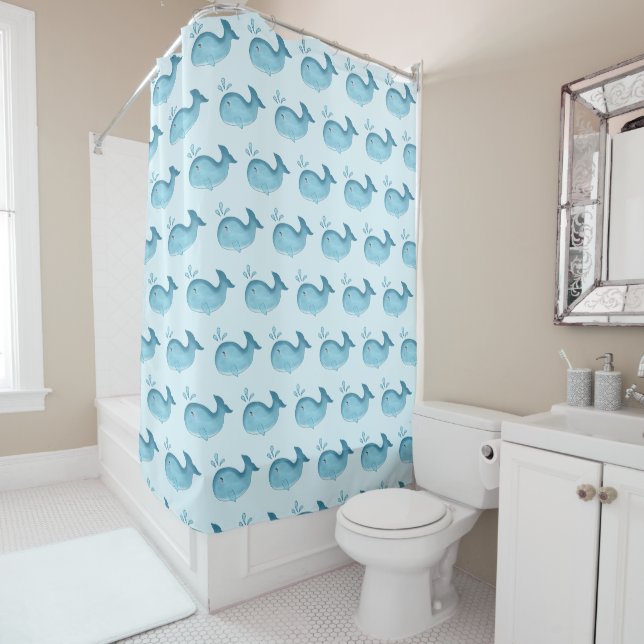 Cute Baby Whale Shower Curtain (In Situ)