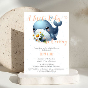 Cute Baby Whale with Daisy Baby Shower Invitation
