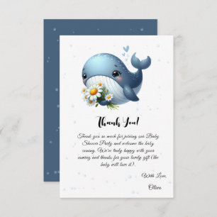 Cute Baby Whale with Daisy Baby Shower Thank You Card