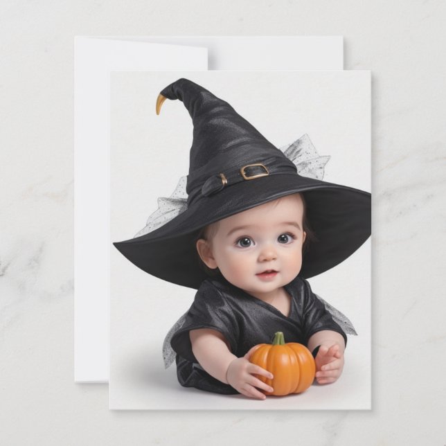 Cute Baby Witch Holiday Card (Front)