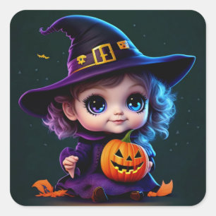 Cute Baby Witch Square Sticker