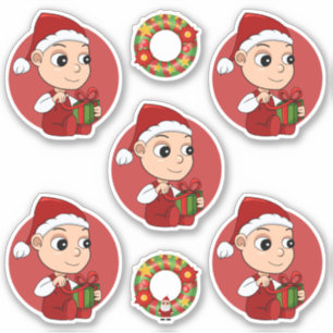 Cute baby with a Christmas hat cartoon Sticker