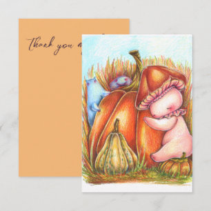 Cute Baby with Pumpkins Mushroom Cottagecore Thank You Card