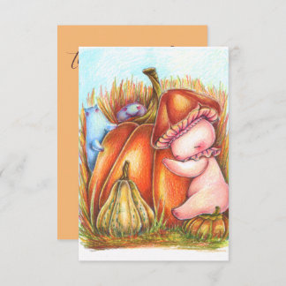 Cute Baby with Pumpkins Mushroom Cottagecore Thank You Card