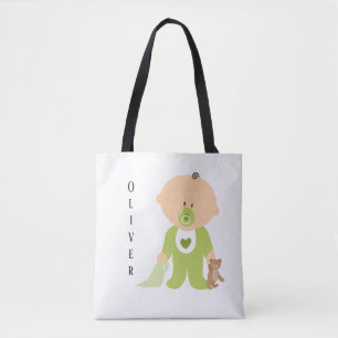 Cute Baby with Teddy Bear Personalize Diaper Tote Bag