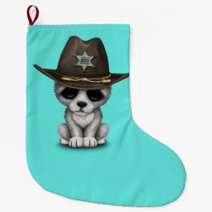 Cute Baby Wolf Sheriff Large Christmas Stocking