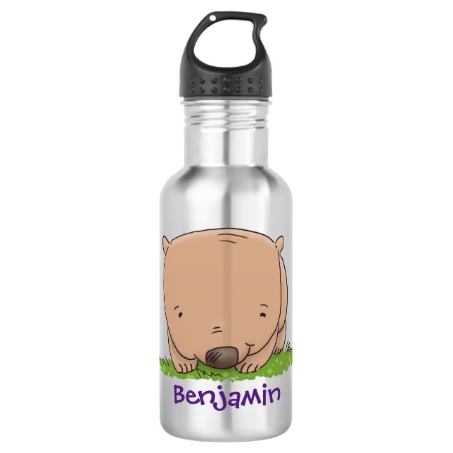 Cute baby wombat cartoon illustration 532 ml water bottle (Front)