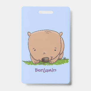 Cute baby wombat cartoon illustration badge