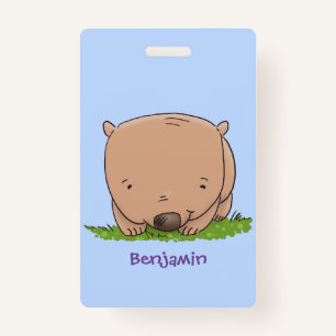 Cute baby wombat cartoon illustration badge