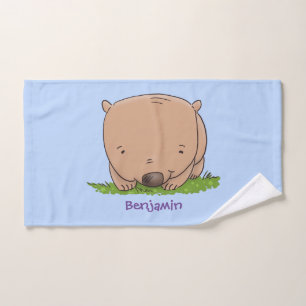 Cute baby wombat cartoon illustration bath towel set