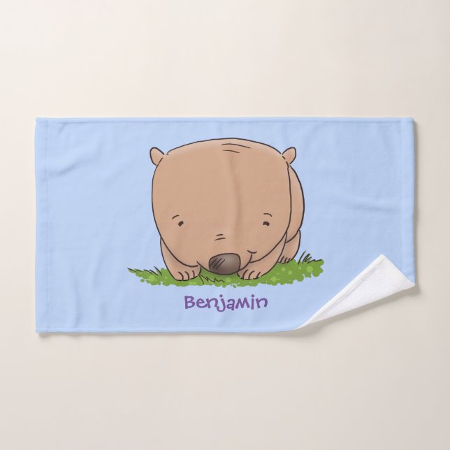 Cute baby wombat cartoon illustration bath towel set (Hand Towel)