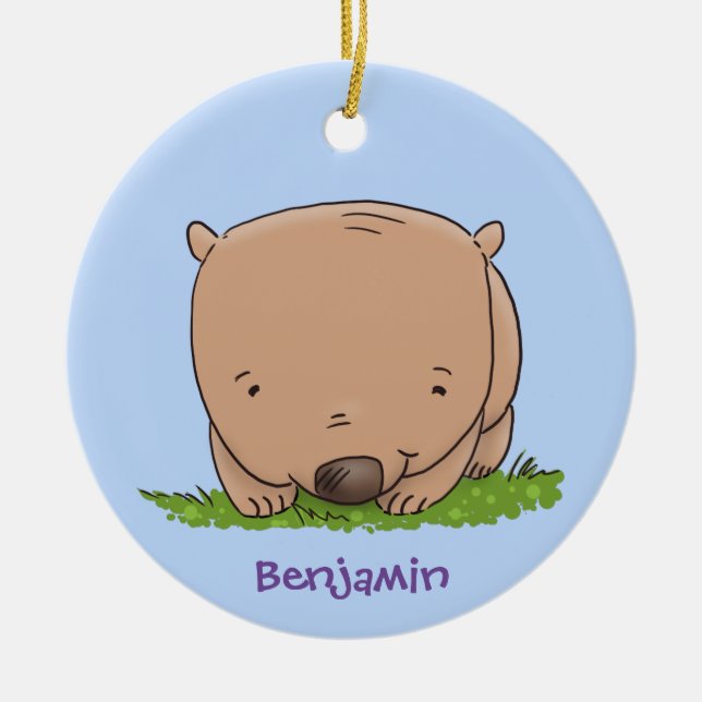 Cute baby wombat cartoon illustration ceramic ornament (Front)