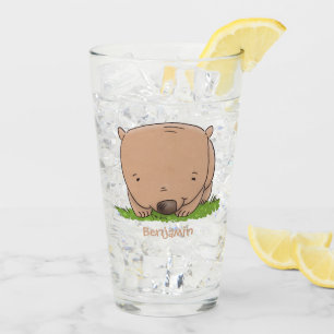 Cute baby wombat cartoon illustration glass