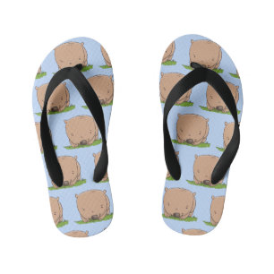 Cute baby wombat cartoon illustration kid's flip flops