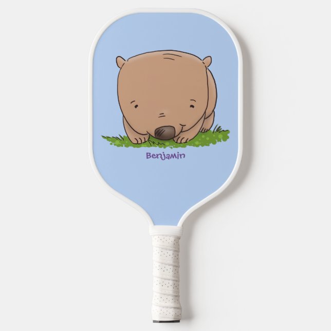 Cute baby wombat cartoon illustration pickleball paddle (Front)