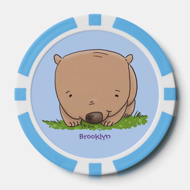 Cute baby wombat cartoon illustration poker chips (Front)
