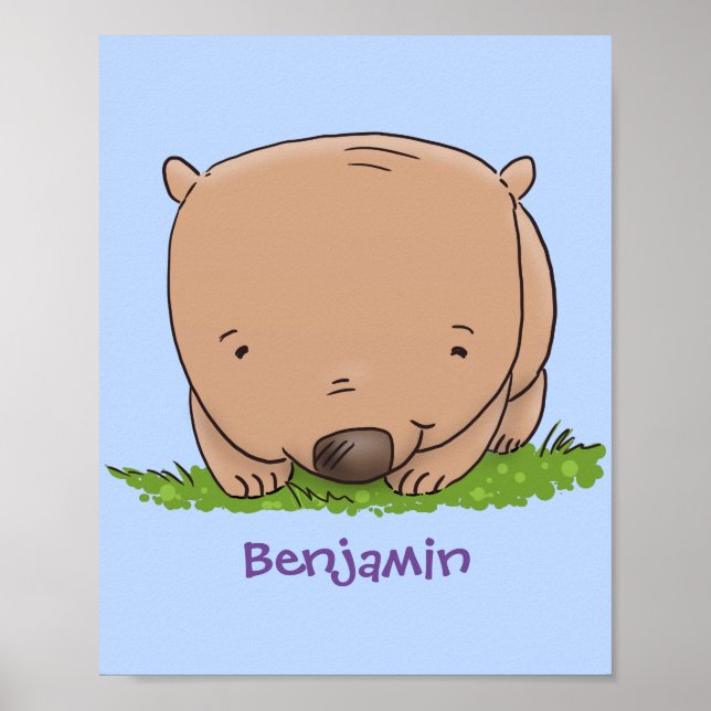 Cute baby wombat cartoon illustration poster (Front)