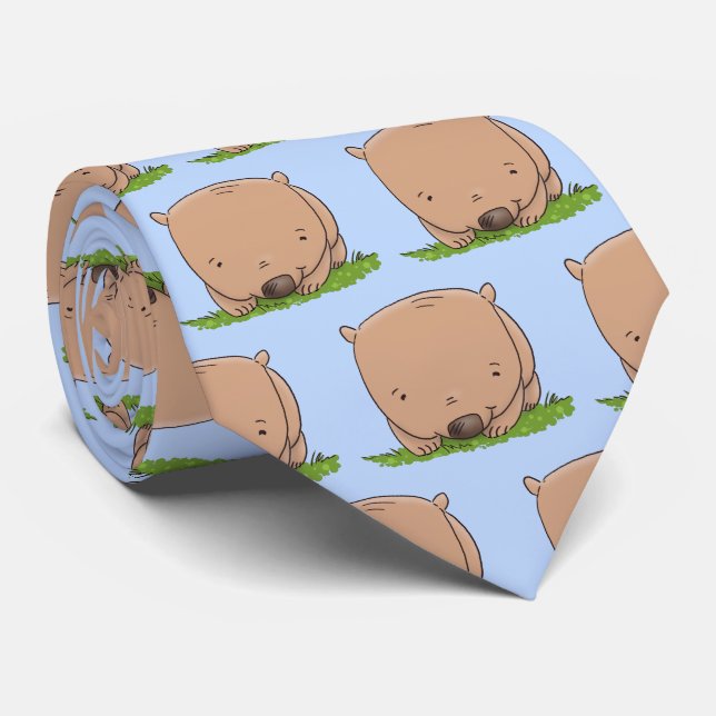 Cute baby wombat cartoon illustration tie (Rolled)