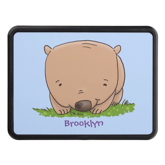 Cute baby wombat cartoon illustration trailer hitch cover (Front)