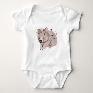 Cute Baby Wombat Gold Speckle Custom Name Bodysuit