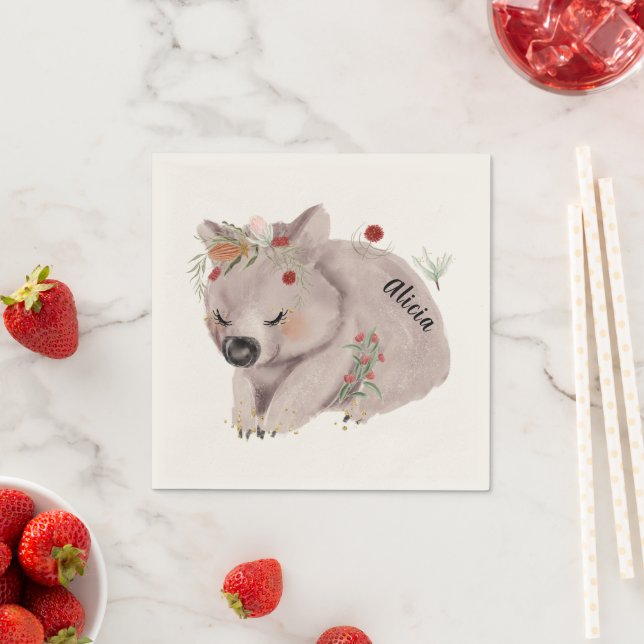 Cute Baby Wombat Gold Speckle Custom Napkin (Insitu)