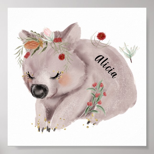 Cute Baby Wombat Gold Speckle Custom Poster (Front)