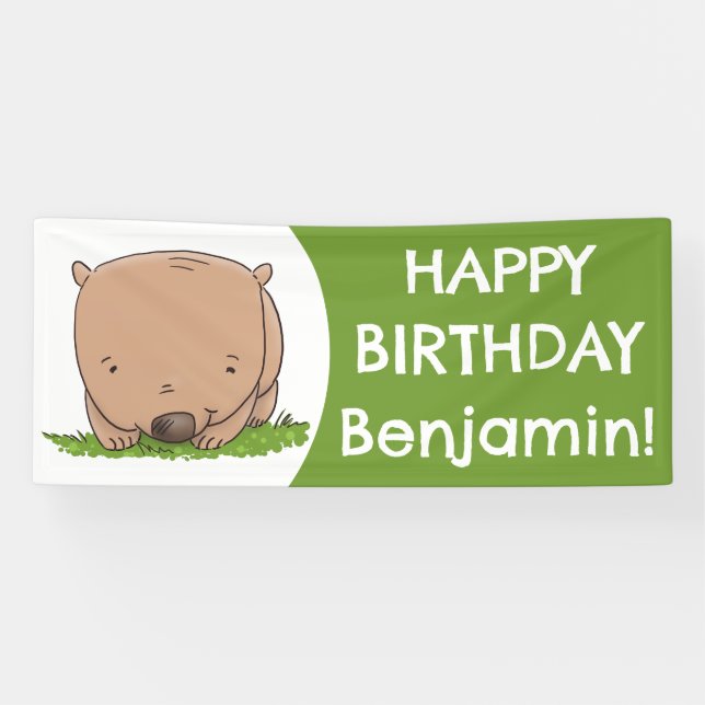 Cute baby wombat personalized cartoon birthday banner (Horizontal)