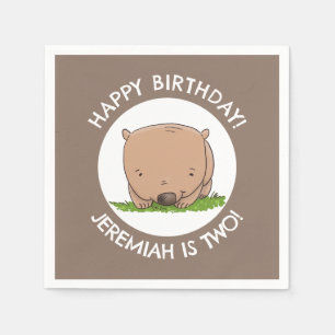 Cute baby wombat personalized cartoon birthday napkin
