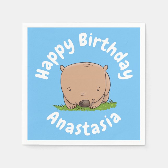 Cute baby wombat personalized cartoon birthday napkin (Front)
