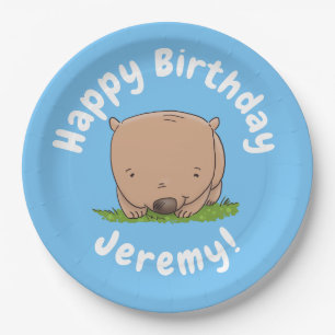 Cute baby wombat personalized cartoon birthday paper plate