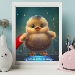 Cute Baby yellow Duck dancing in rain personalized Poster