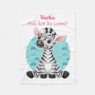 Cute Baby Zebra Art, Child's Name & Message Fleece Blanket
