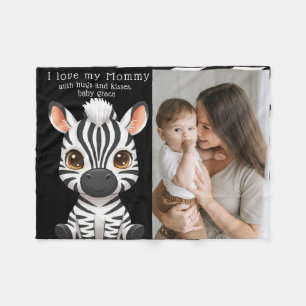 Cute Baby Zebra Art, Child's Name & Message photo Fleece Blanket