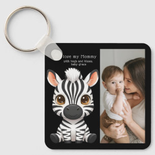 Cute Baby Zebra Art, Child's Name & Message photo Keychain