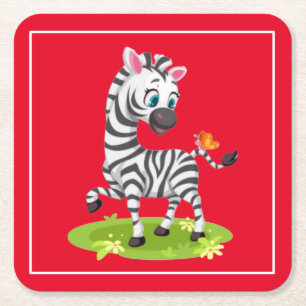 Cute Baby Zebra Cartoon-23960 Square Paper Coaster
