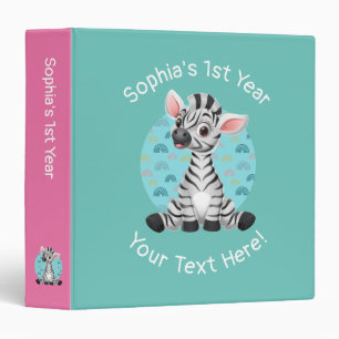 Cute Baby Zebra Cartoon, DIY Name & Info, Teal Binder