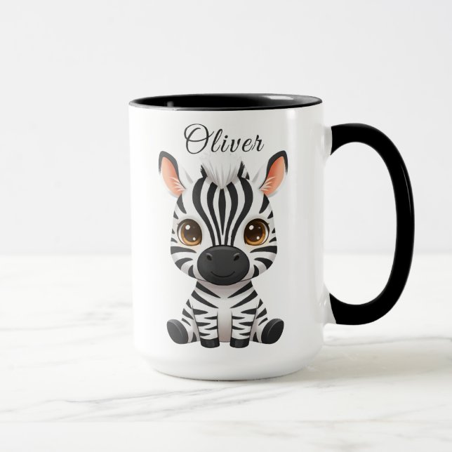 Cute Baby Zebra Cartoon, Personalize Child's Name Mug (Right)