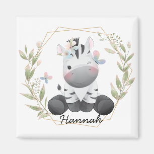 Cute Baby Zebra Flower Wreath Custom Name       Magnet