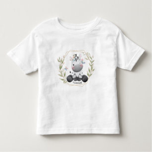 Cute Baby Zebra Flower Wreath Custom Name     Toddler T-shirt
